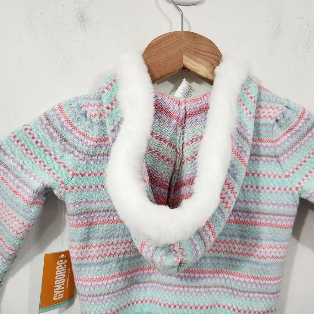 Gymboree Girls Fair Isle Hoodie Cardigan Sweater Iced Mint Baby Girls 2T Toddler